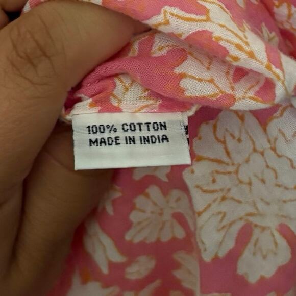 Roberta Roller Rabbit 100% Cotton Pink Print Embroidered Tunic Blouse Size Large - Picture 4 of 5